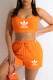 Orange Fashion Casual Print Letter U Neck Sleeveless Two Pieces