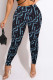 Blue Fashion Street Print Letter Mid Waist Pencil Bottoms