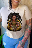 White Fashion Casual Print Basic O Neck T-Shirts
