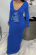 Blue Fashion Sexy Print Letter V Neck One Step Skirt Dresses