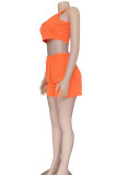 White Casual Print Patchwork O Neck Sleeveless Two Pieces