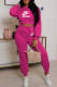 Rose Red Fashion Sportswear Print Letter O Neck Long Sleeve Two Pieces