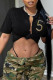 Black Gold Sexy Print Bandage Patchwork Slit T-Shirts