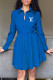 Blue Fashion Casual Print Letter Turndown Collar A Line Dresses