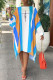 Royal Blue Fashion Casual Striped Print Asymmetrical O Neck Irregular Dress