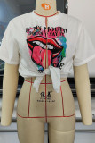 Black Red Sexy Print Bandage Patchwork Slit T-Shirts