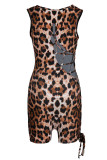 Colour Sexy Print Hollowed Out Patchwork Backless O Neck Regular Rompers