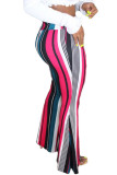 Olive green White Blue Pink Yellow Olive green Color blue Elastic Fly High Striped Loose Pants Bottoms