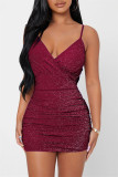 Blue Fashion Sexy Solid Patchwork Backless V Neck Sling Dress