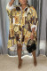 Yellow Casual Print Patchwork Buckle Shirt Dress Dresses