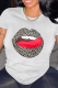 White Fashion Street Leopard Lips Printed Patchwork O Neck T-Shirts