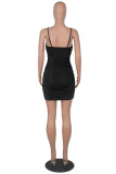 Blue Fashion Sexy Solid Patchwork Backless V Neck Sling Dress