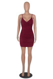 Blue Fashion Sexy Solid Patchwork Backless V Neck Sling Dress