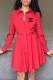 Red Fashion Casual Print Letter Turndown Collar A Line Dresses