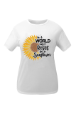 White Fashion Casual Print Patchwork O Neck T-Shirts