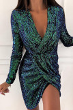 Pink Casual Solid Patchwork Asymmetrical V Neck Dresses
