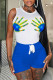 Blue Casual Print Patchwork O Neck Sleeveless Two Pieces