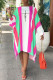 Rose Red Fashion Casual Striped Print Asymmetrical O Neck Irregular Dress