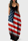 Red Yellow Fashion Sexy Print Backless Spaghetti Strap Long Dress