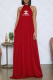 Burgundy Fashion Street Print Backless Halter Loose Jumpsuits