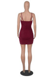 Blue Fashion Sexy Solid Patchwork Backless V Neck Sling Dress