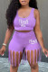 Purple Sexy Print Tassel Patchwork U Neck Sleeveless Two Pieces
