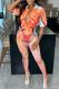 Orange Fashion Casual Print Basic Turndown Collar Short Sleeve Two Pieces