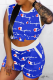 Royal Blue Casual Print Patchwork O Neck Sleeveless Two Pieces