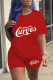Red Casual Print Patchwork O Neck Short Sleeve Two Pieces