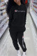 Black Fashion Casual Embroidery Basic Hooded Collar Long Sleeve Two Pieces