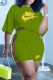 Green Fashion Casual Print Letter O Neck Short Sleeve Two Pieces