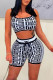 Black Fashion Sexy Print Patchwork U Neck Sleeveless Two Pieces