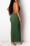 Pink Sexy Solid Hollowed Out Patchwork Slit Fold Halter Straight Dresses