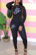 Black Casual Letter Print Patchwork O Neck Long Sleeve Two Pieces