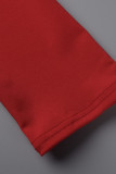 Red Sexy Solid Hollowed Out Patchwork Asymmetrical Halter Sleeveless Two Pieces