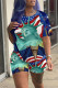 Lake Blue Fashion Casual Print Basic O Neck Short Sleeve Two Pieces