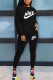 Black Fashion Casual Letter Print Basic O Neck Long Sleeve Two Pieces