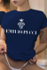 Navy Blue Fashion Street Print Letter O Neck T-Shirts