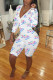 Rose Red Blue Sexy Print V Neck Regular Rompers