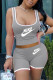 Grey Fashion Casual Letter Print Basic O Neck Sleeveless Two Pieces