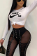 Black Casual Print Letter O Neck Tops