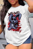 White Fashion Casual Cartoon Print Basic O Neck T-Shirts
