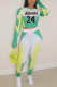 Green Sportswear Print Patchwork O Neck Long Sleeve Two Pieces