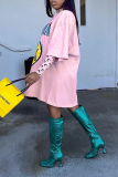 Pink Casual Print Patchwork O Neck Straight Dresses