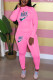 Pink Casual Letter Print Patchwork O Neck Long Sleeve Two Pieces