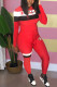 Red Fashion Casual Patchwork Embroidered Hooded Collar Long Sleeve Two Pieces