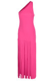 Pink Fashion Sexy Solid Tassel One Shoulder A Line Dresses