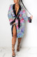 Colour Sexy Print Patchwork With Belt V Neck Dresses