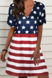 Red Casual Print Patchwork V Neck Straight Dresses