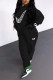 Black Daily Print Patchwork Hooded Collar Long Sleeve Two Pieces